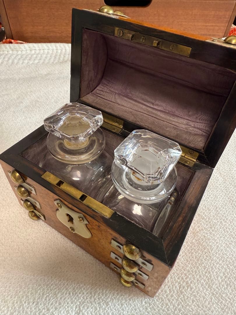 1850年代つけペンバコ、クリスタルインク瓶、螺鈿箱