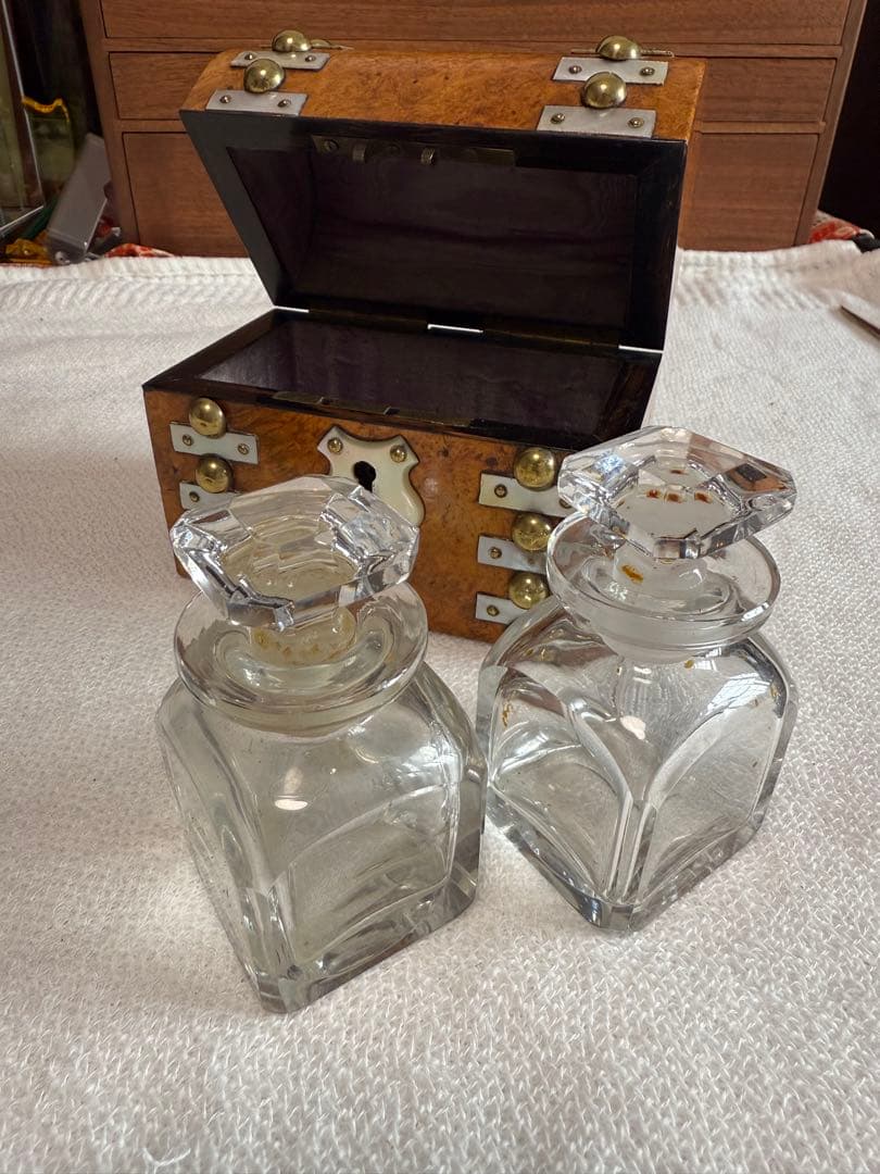 1850年代つけペンバコ、クリスタルインク瓶、螺鈿箱