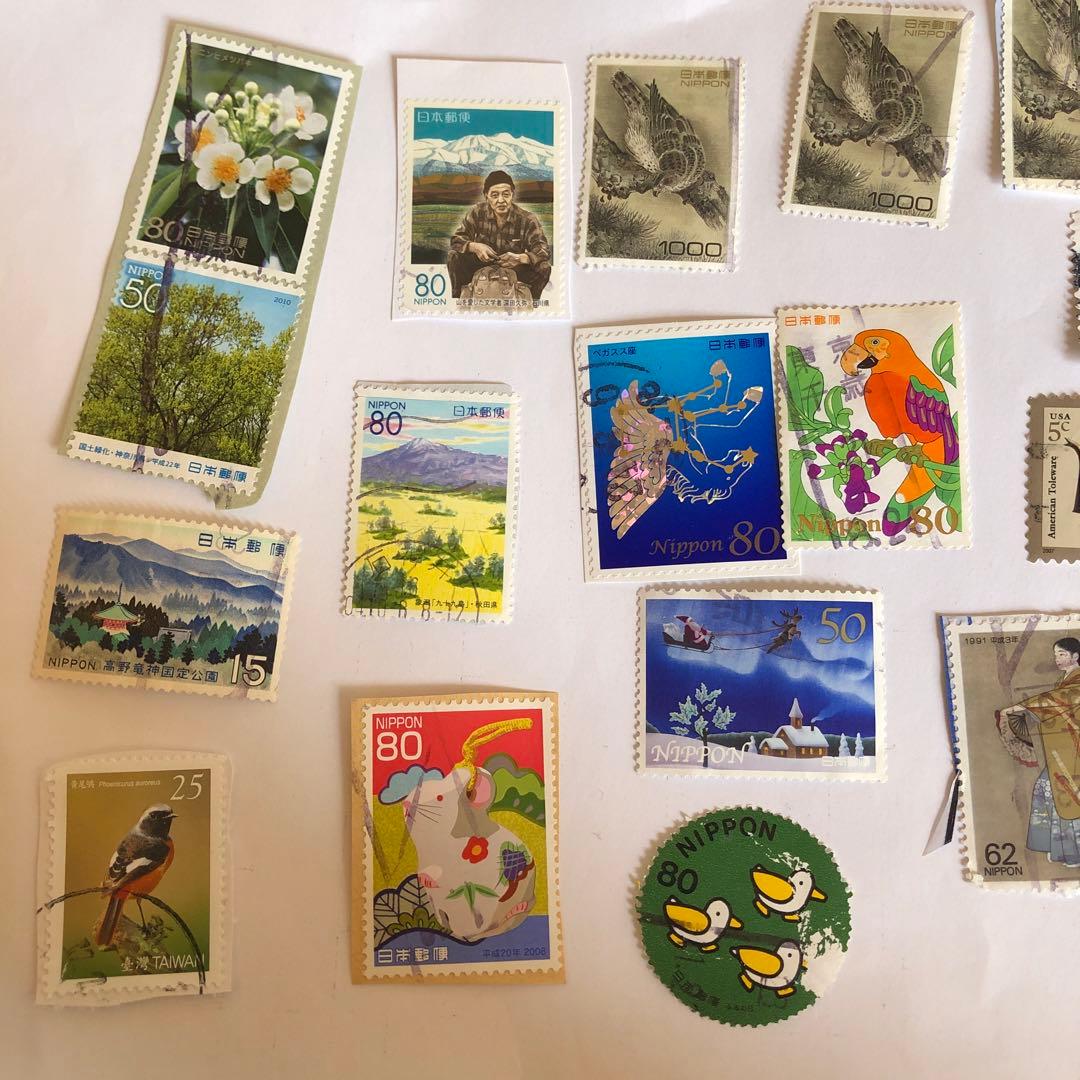 使用済切手19枚 ： 日本 16枚 USA 2枚 台湾　1枚