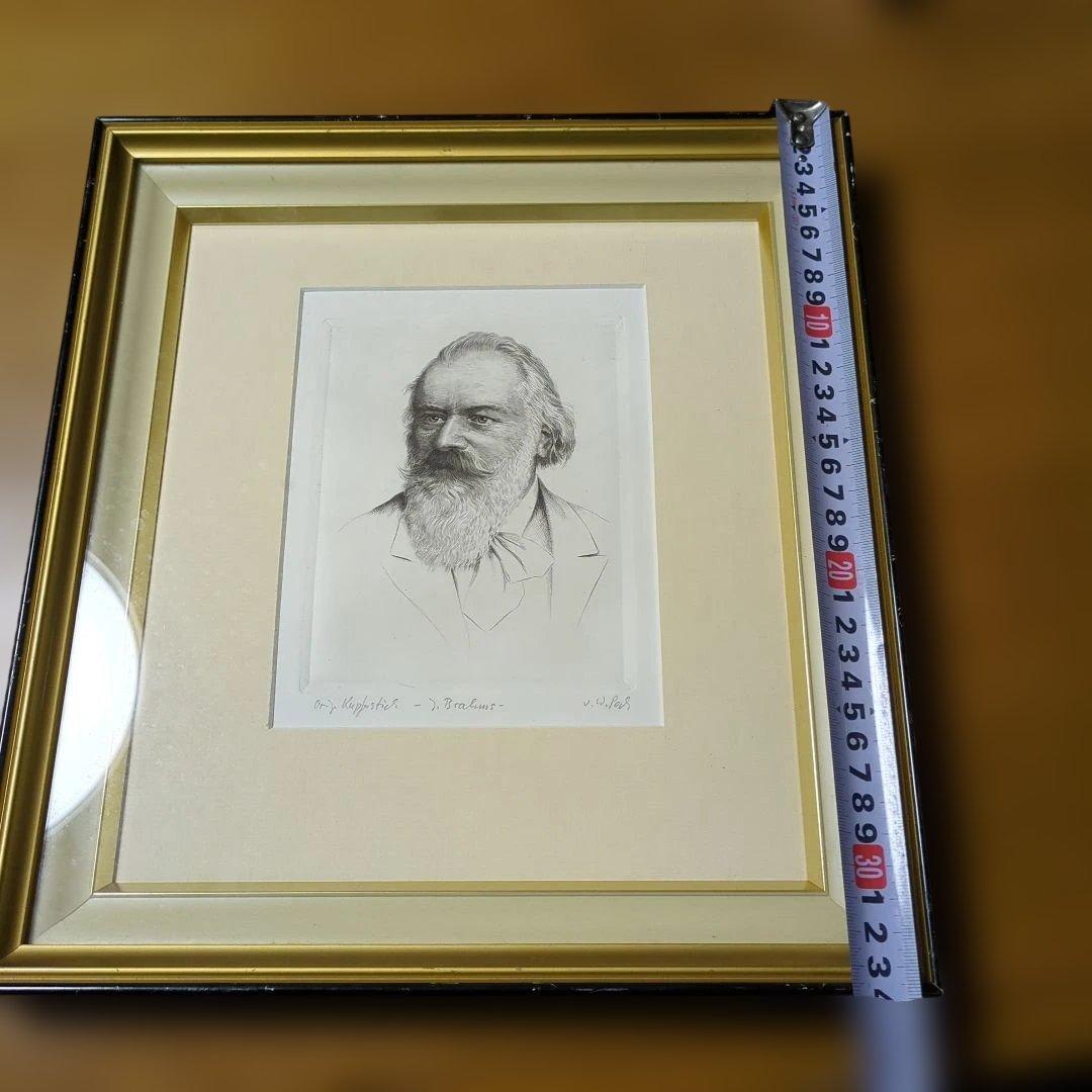 J. Brahms肖像、W. Pech署名入版画　1940年頃