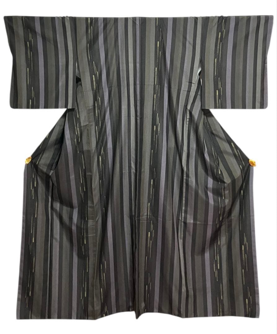 結城紬 はたおり娘 小紋 正絹 縦縞 美品 イ6477