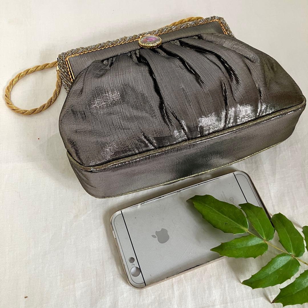 フランス　アンティークデザイン　パーティバッグ　シックゴールド＆陶器＆ビーズ