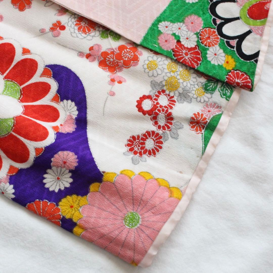 七五三 7歳 女の子 子供 アンティーク ピンク 正絹 着物 帯 セット