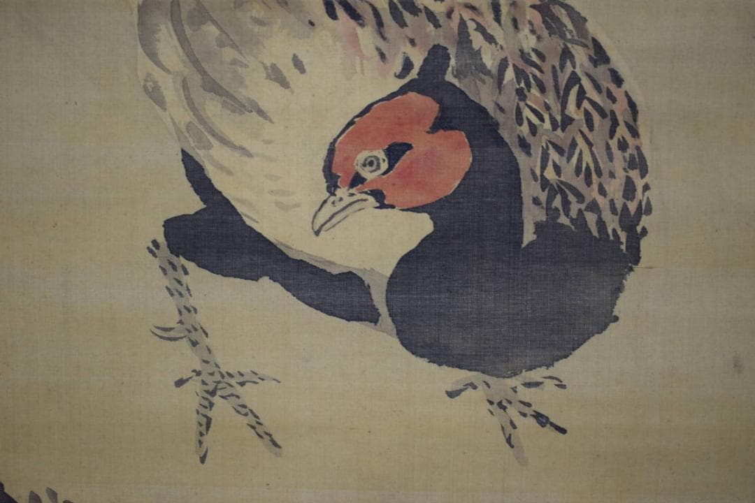 模写/狩野周信/如川/鶏に雉図/布袋屋掛軸HF-789