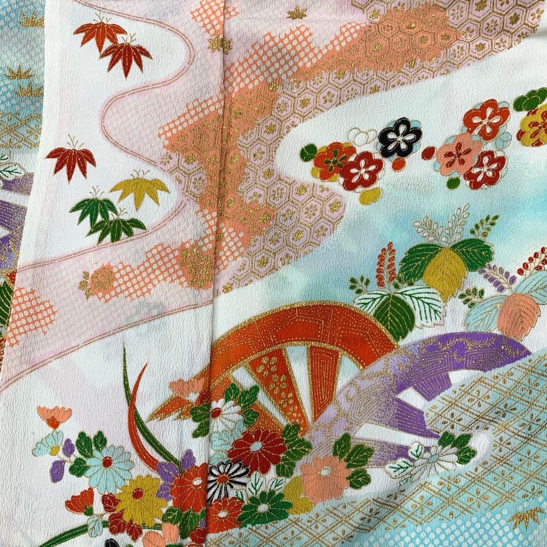 510agu32□七五三 三歳 セミアンティーク 女の子 着物のみ 金彩□美品