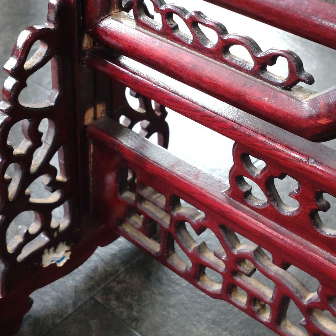 【希少　古代中国】刺繍　両面ガラス細工　唐木　古玩　骨董品　装飾品　山村海画