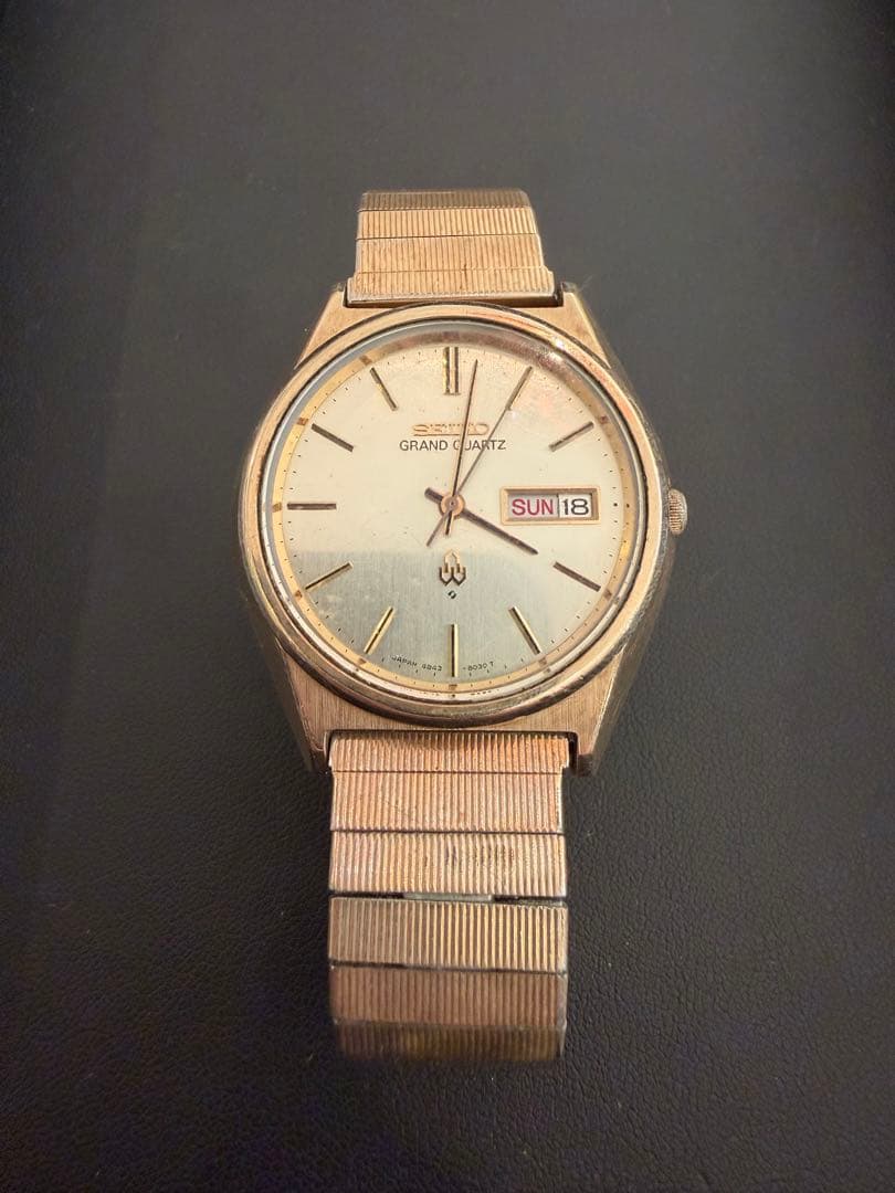 SEIKO グランドクォーツ CAP GOLD 赤SUN 可動品 電池交換済