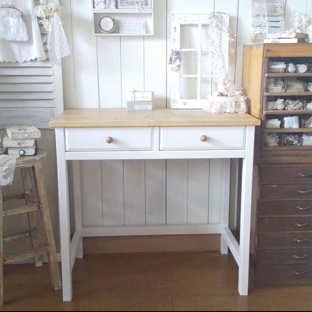 ハンドメイド　ナチュラル　デスク　机　木製　ホワイト　インテリア　勉強机　学習机