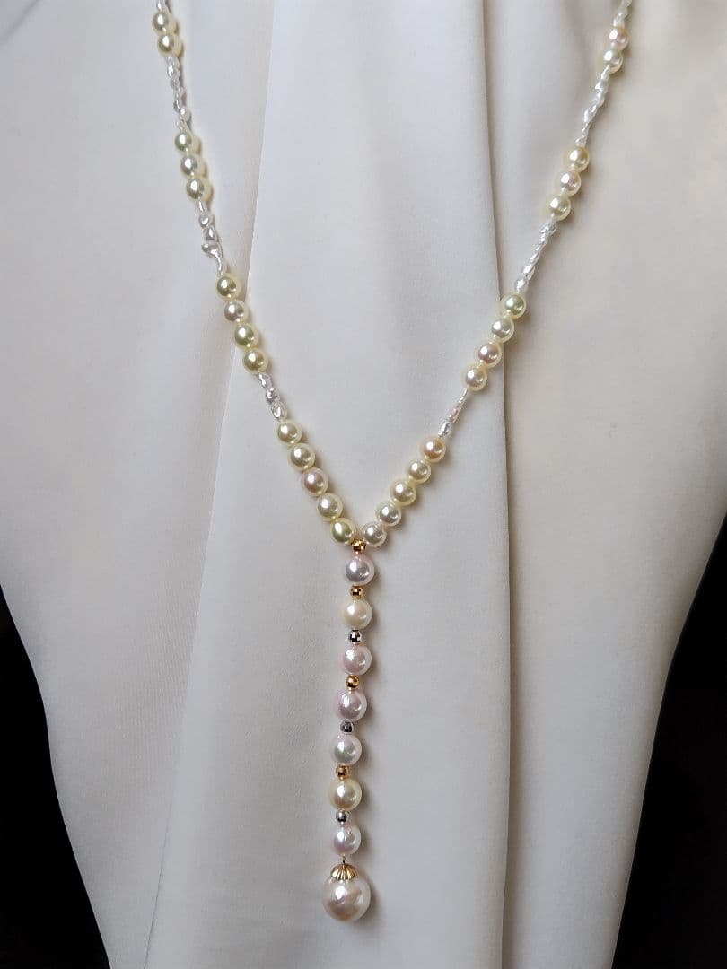 アコヤ真珠、あこやベビーパール、アコヤ芥子パールの、Y字ネックレス