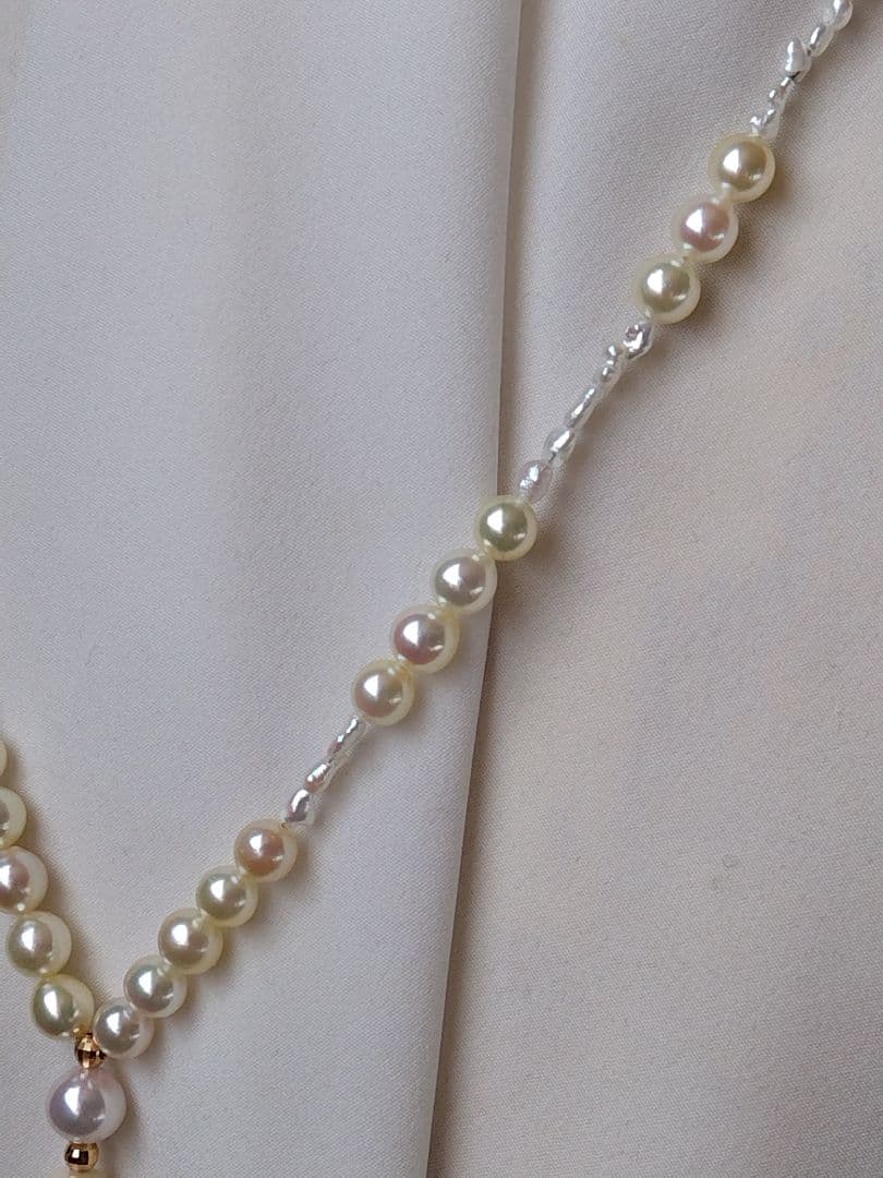 アコヤ真珠、あこやベビーパール、アコヤ芥子パールの、Y字ネックレス