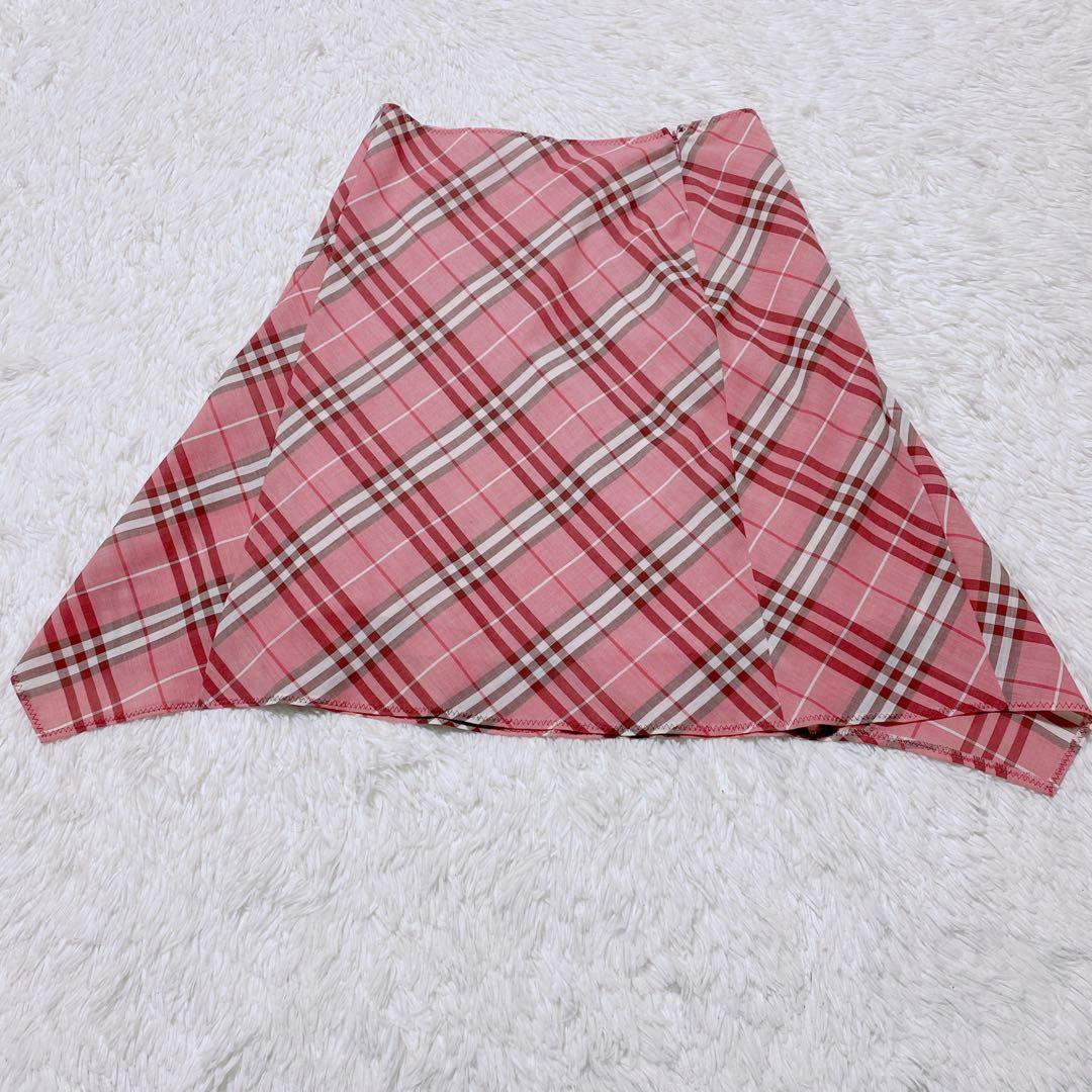 未使用級✨バーバリーブルーレーベル ノバチェック ピンクスカートアシンメトリー