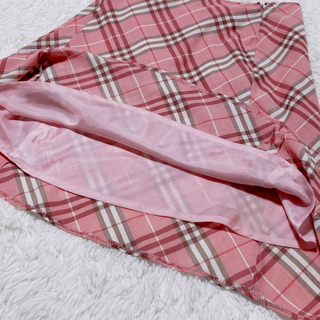 未使用級✨バーバリーブルーレーベル ノバチェック ピンクスカートアシンメトリー