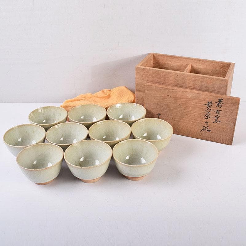 煎茶道具　萬古焼　陶華園造　煎茶碗　十客　共箱　C　R8908