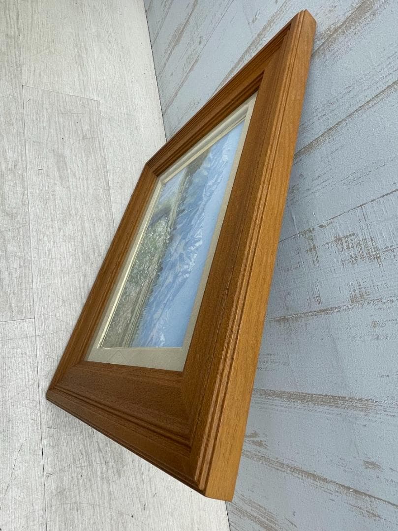 半澤満 油彩画 秋桜と北アルプス サイン在 F4号 額装 油絵 風景画 絵画