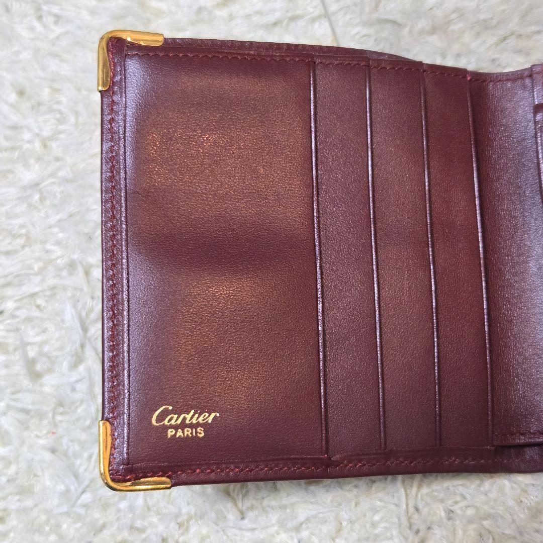未使用　カルティエ マストライン 二つ折り 財布 レザー ボルドー