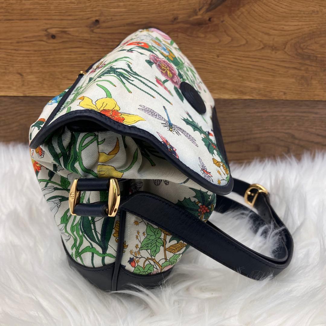 専用GUCCI オールド グッチ　フローラ キャンバスネイビーレザー ショルダー