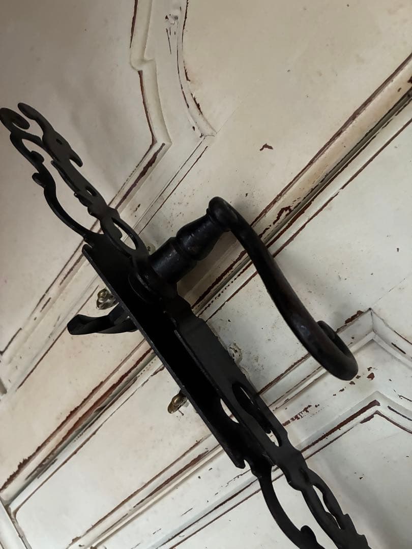 フランス　アンティーク アイアン　ドアノブ　セット　取っ手 ブラック　鋳鉄レア