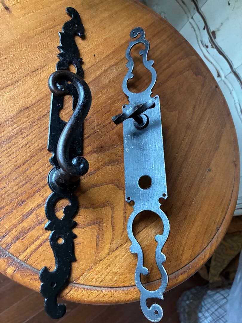 フランス　アンティーク アイアン　ドアノブ　セット　取っ手 ブラック　鋳鉄レア