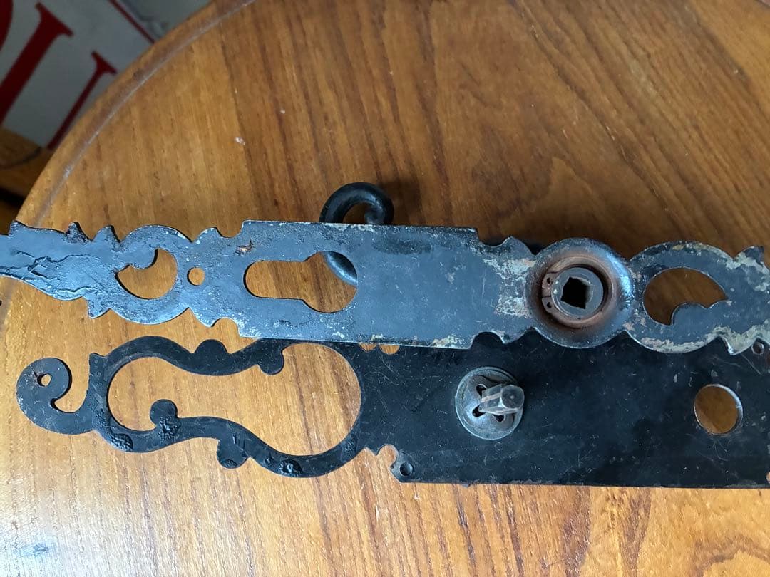 フランス　アンティーク アイアン　ドアノブ　セット　取っ手 ブラック　鋳鉄レア