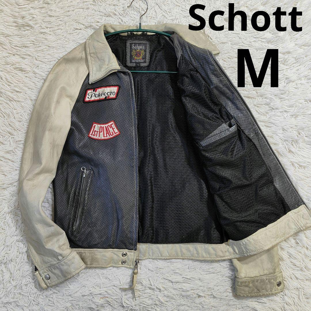 良品　Schott メッシュシングルライダースジャケット バイカラー M