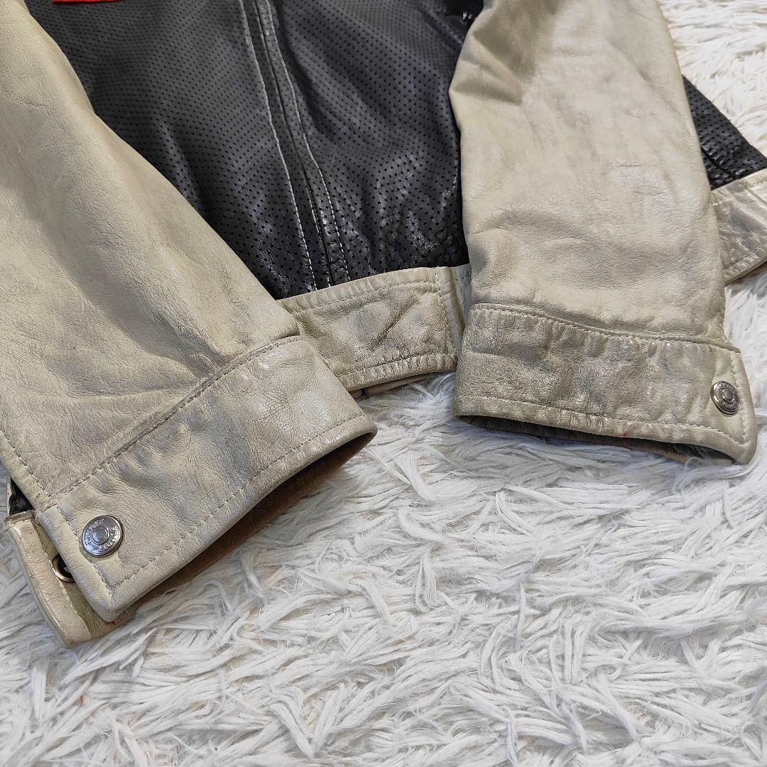 良品　Schott メッシュシングルライダースジャケット バイカラー M