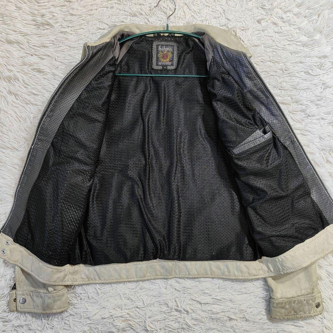 良品　Schott メッシュシングルライダースジャケット バイカラー M