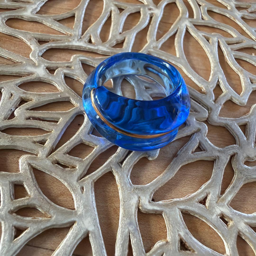 バカラ　リング　コキアージュ　ガラス　ブルー　ゴールド