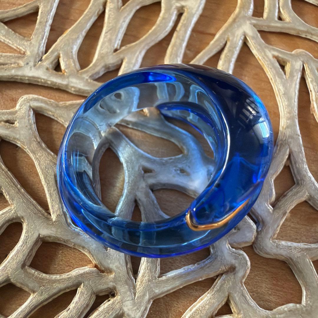 バカラ　リング　コキアージュ　ガラス　ブルー　ゴールド