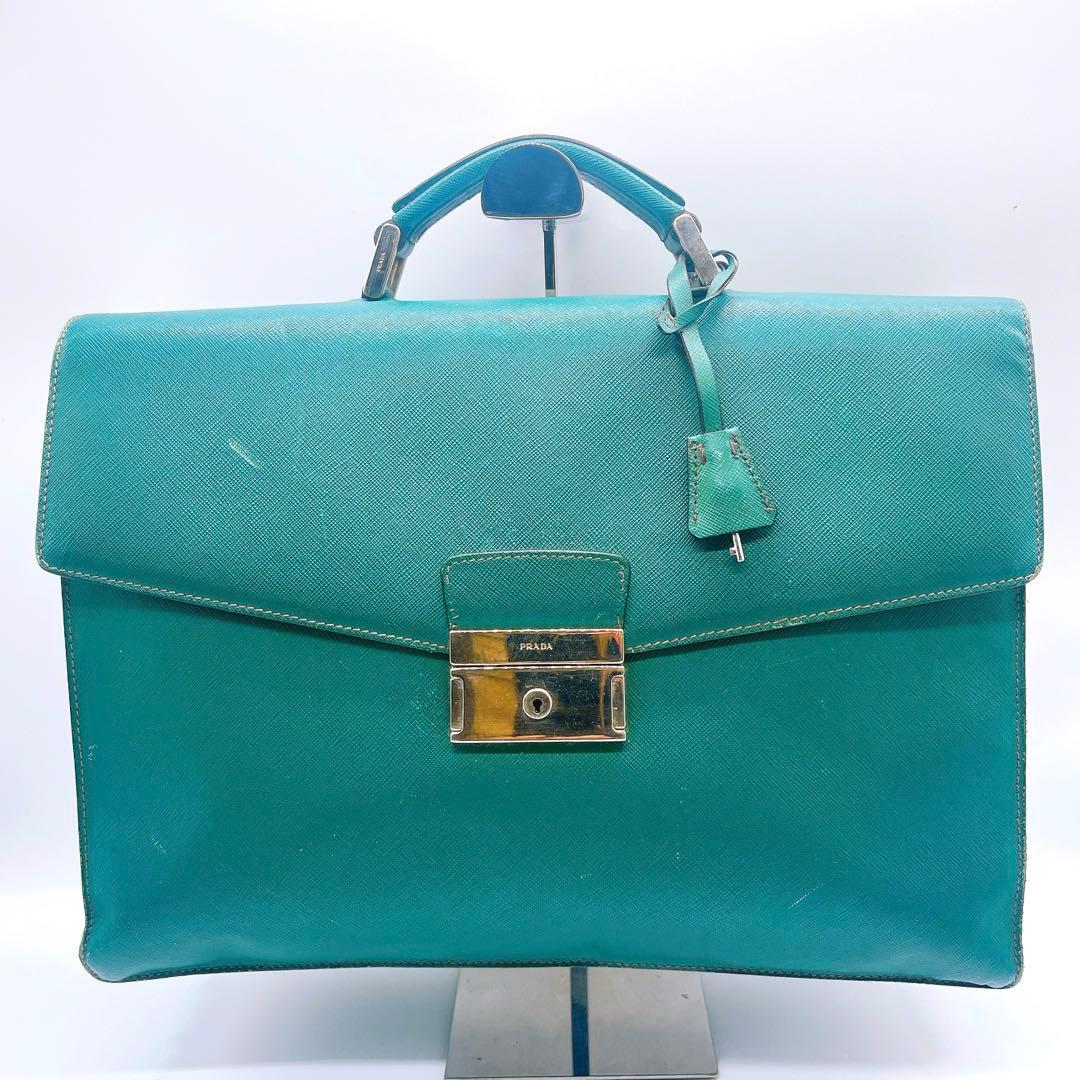 PRADA プラダ　メンズ　レザー　ビジネスバッグ　ブリーフケース　緑