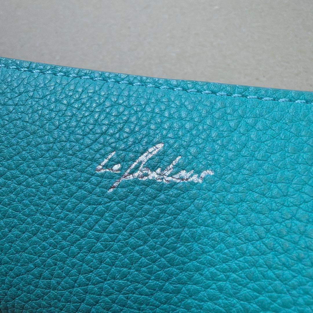 美品 ル・ボナー デブペンケース シュランケンカーフ ミント ペンケース 本革