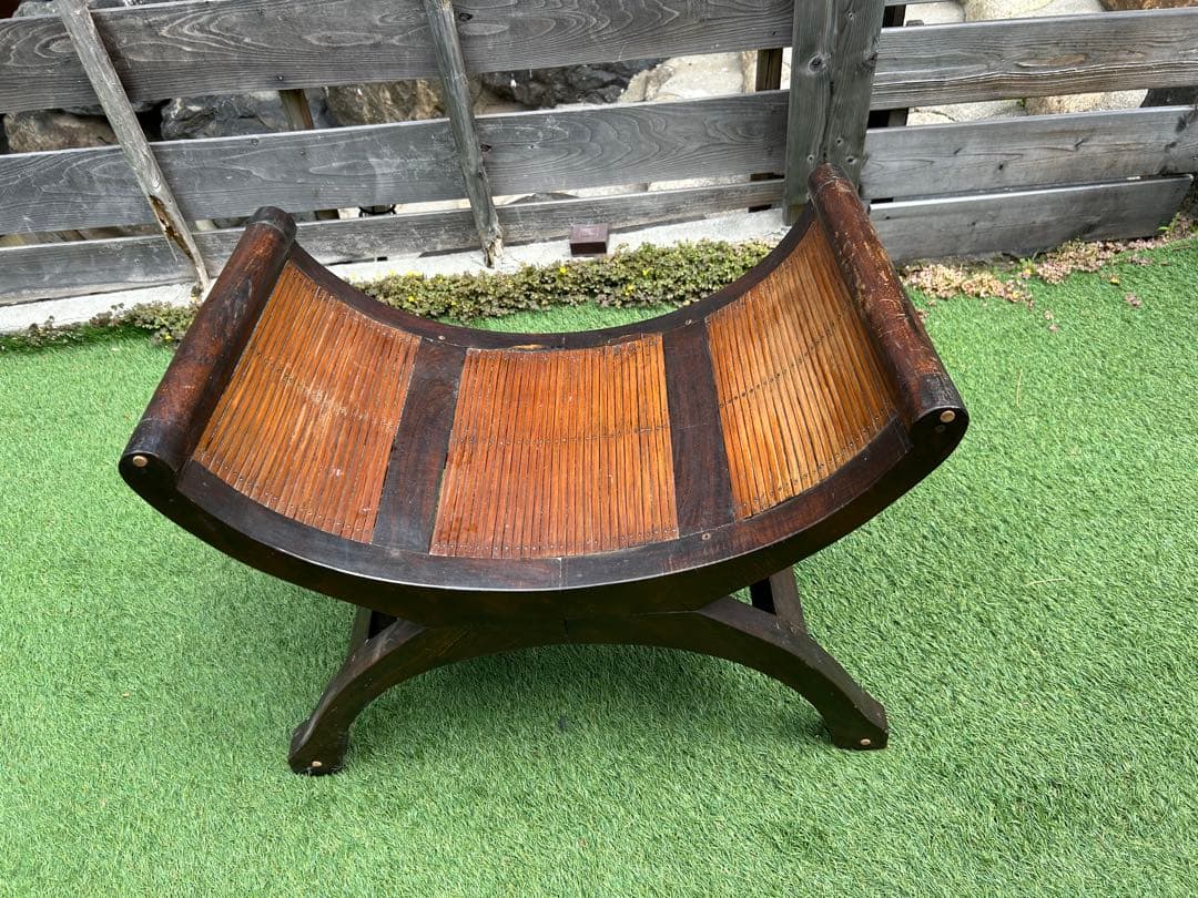 アンティーク調 木製スツール／玄関ベンチ 腰掛け椅子 カーブデザイン