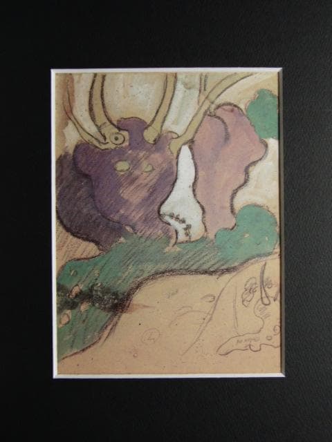 ポール・ゴーギャン、道行く牝牛と農婦の為の習作、柳の梢（左）