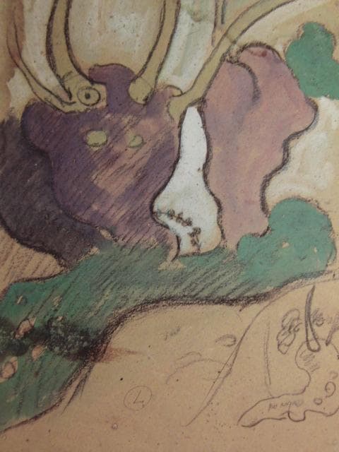 ポール・ゴーギャン、道行く牝牛と農婦の為の習作、柳の梢（左）