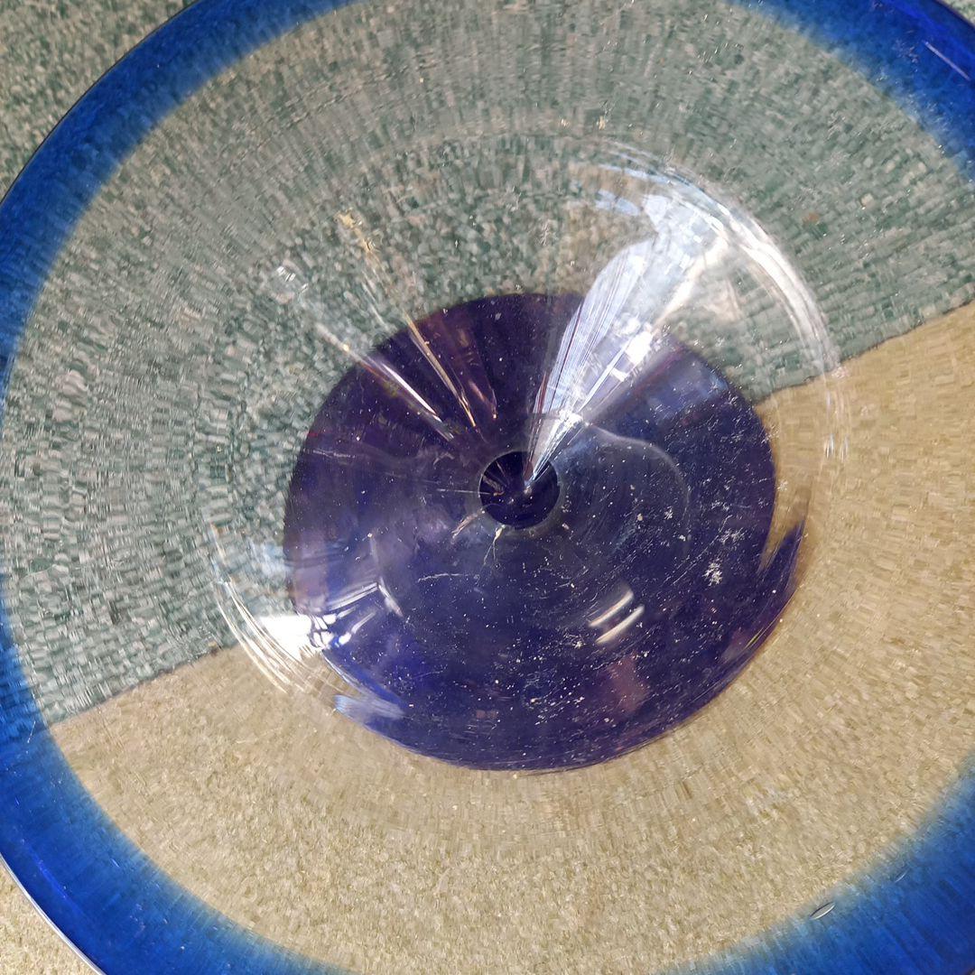 アンティーク　青いガラス製皿　フル一ツ皿　飾り