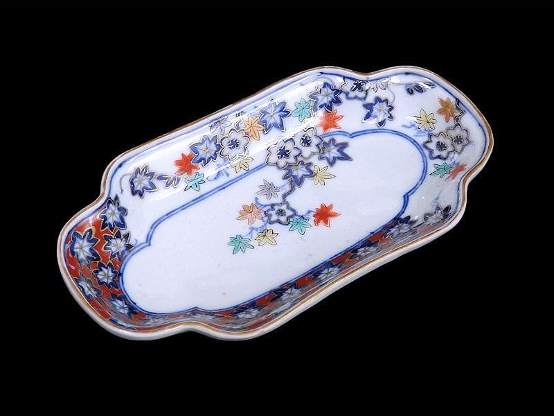 大聖寺伊万里　金襴手　紅葉の図　隅切長皿　 N1071AS-DCl