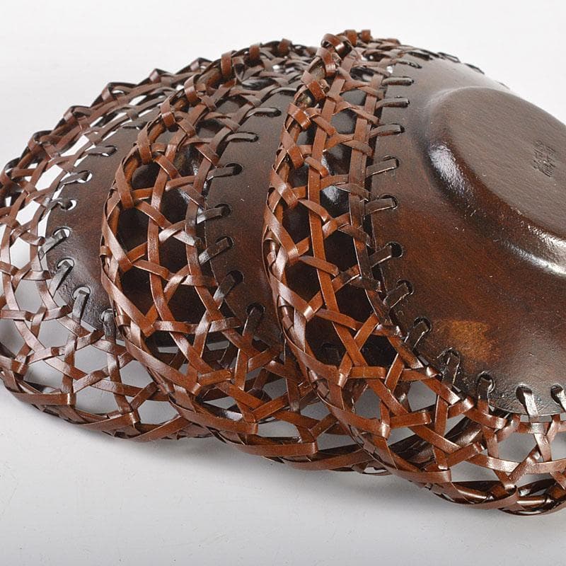 煎茶道具　平安　銅政造　黄銅　二段編　小判茶托　5客　共布共箱　V　6829