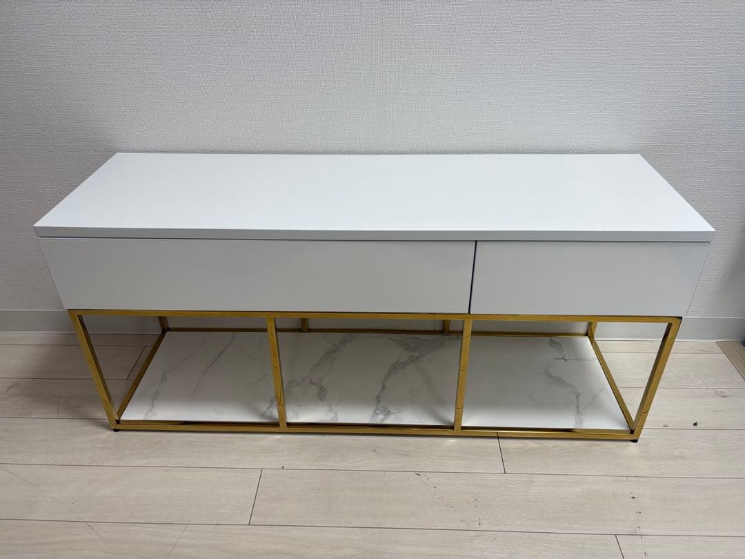 【美品】フランフラン　レーヌテレビボード2 TV台　大理石調　ゴールドフレーム