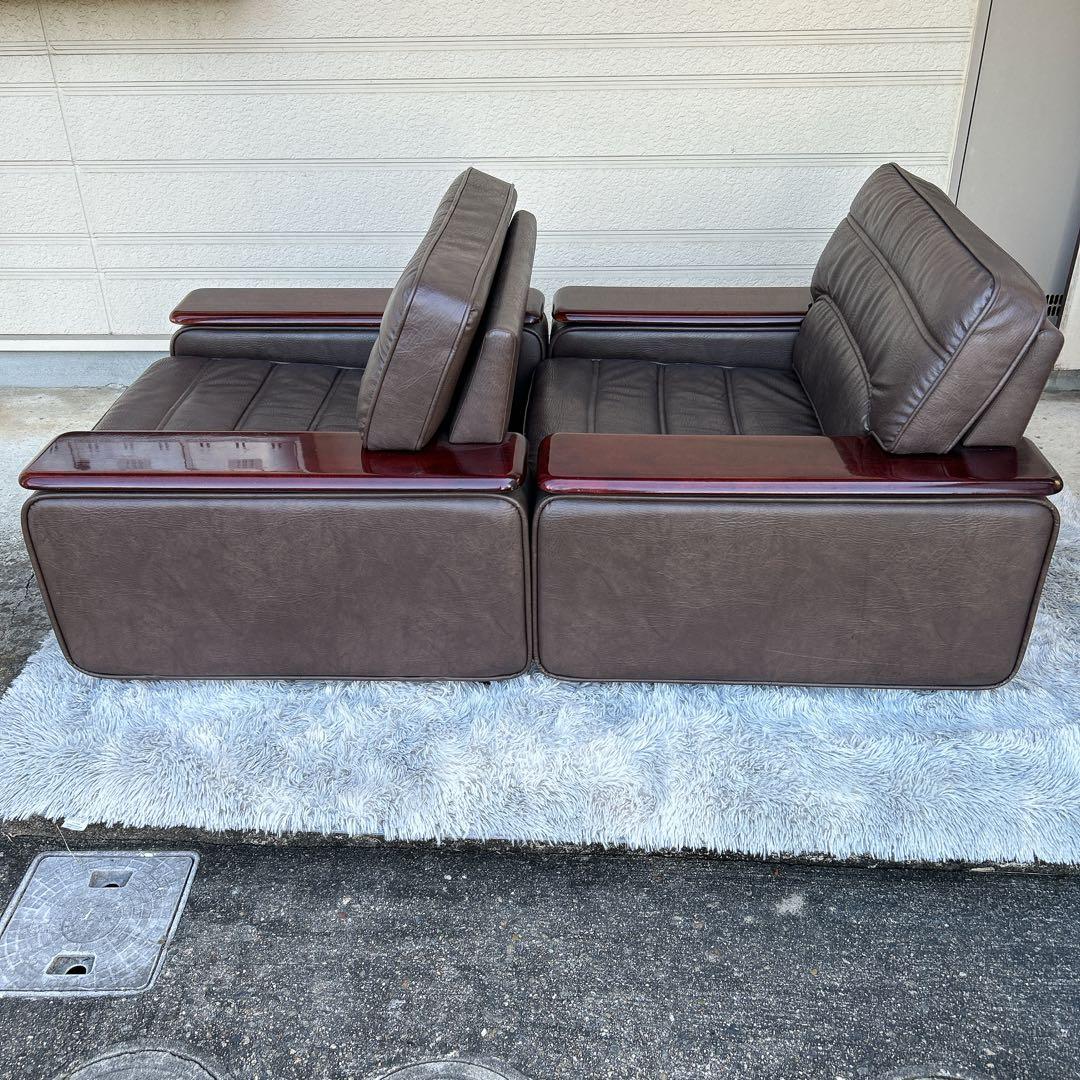 ꧁カリモク家具 karimoku꧂レザーソファ×2脚 応接セット 花梨 オールド