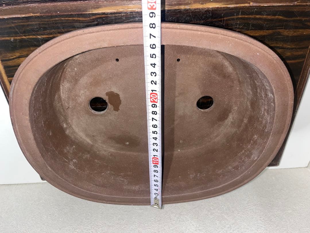 外縁胴紐楕円鉢　中国宣興　落款　古盆器　盆栽鉢