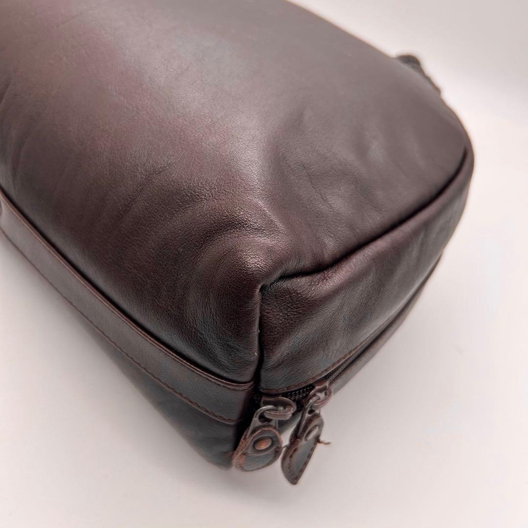 良品　ヨーガンレール　ハンドバッグ　持ち手編み込み　オールレザー　ブラウン