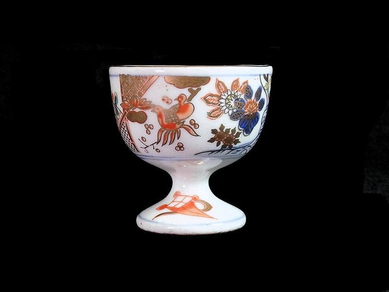 古伊万里　金襴手　花鳥紋に丁子の図　馬上盃　猪口　食前酒D060AS- CBm