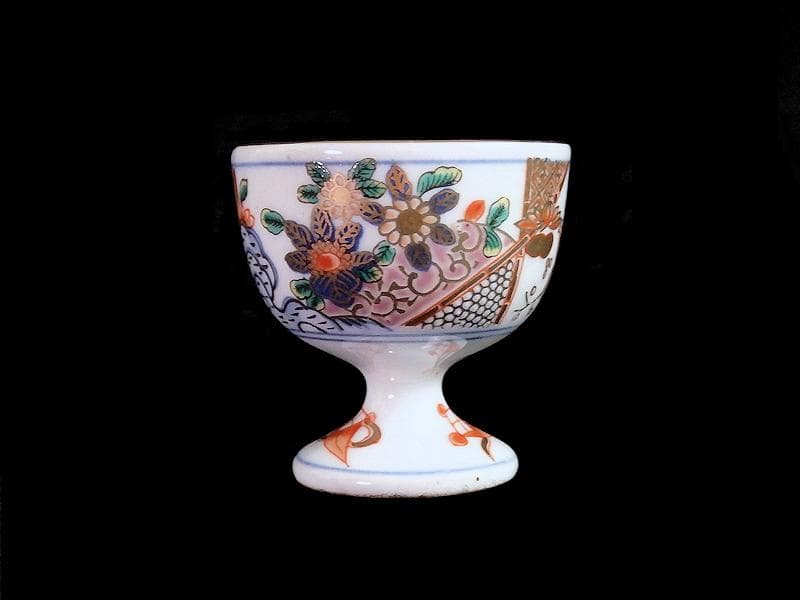 古伊万里　金襴手　花鳥紋に丁子の図　馬上盃　猪口　食前酒D060AS- CBm