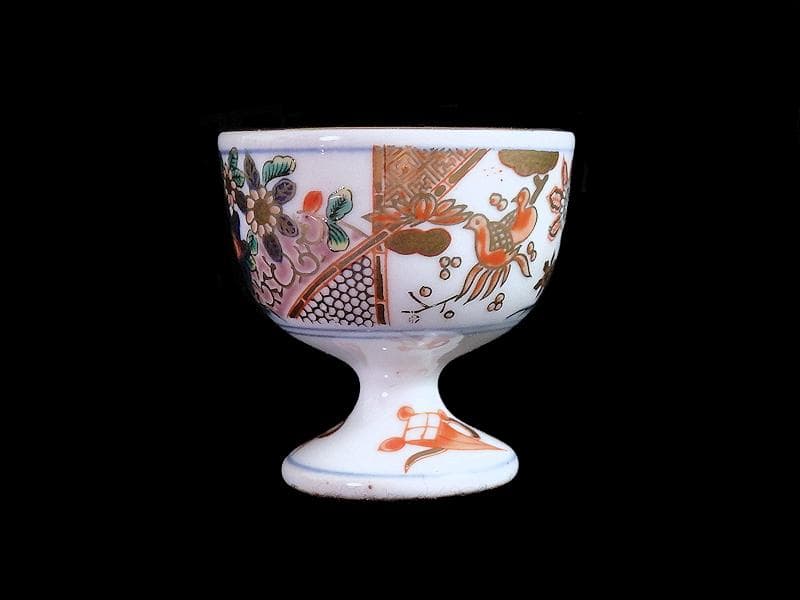 古伊万里　金襴手　花鳥紋に丁子の図　馬上盃　猪口　食前酒D060AS- CBm