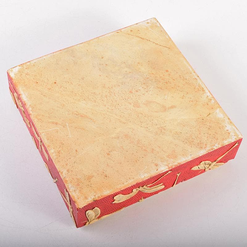 中国　彩色玉石彫刻　蜻蛉彫　四方箱　D　R8492