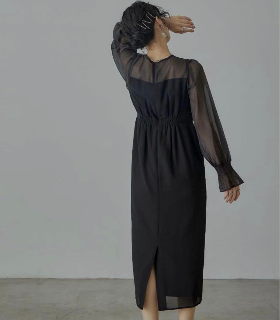 nianaビスチェ風　ボリュームスリーブシフォンドレス　結婚式　お呼ばれ