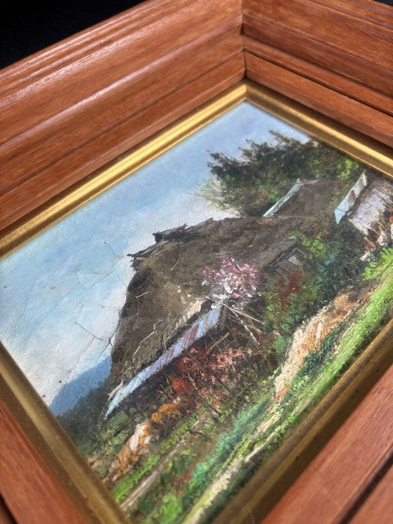 C082 林喜市郎 油彩画『早春』 サイン・裏書き有