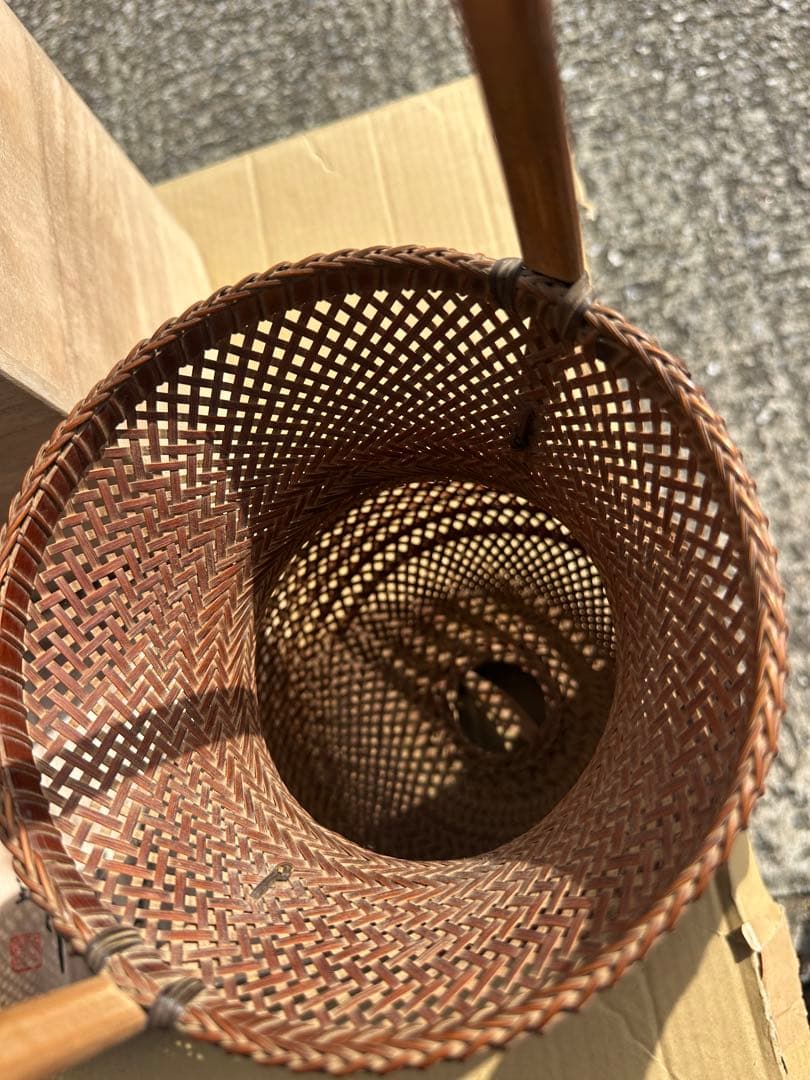 金*読様 八木澤啓造 夕顔」/柾割投入花籠/竹編手付花籠/共箱 落とし 共布