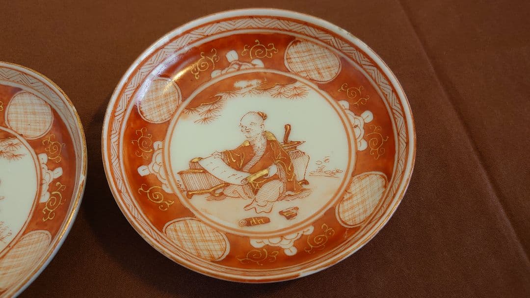 古九谷　九谷焼　赤絵　宮本窯　飯田屋　浅井一毫　アンティーク九谷焼　２客