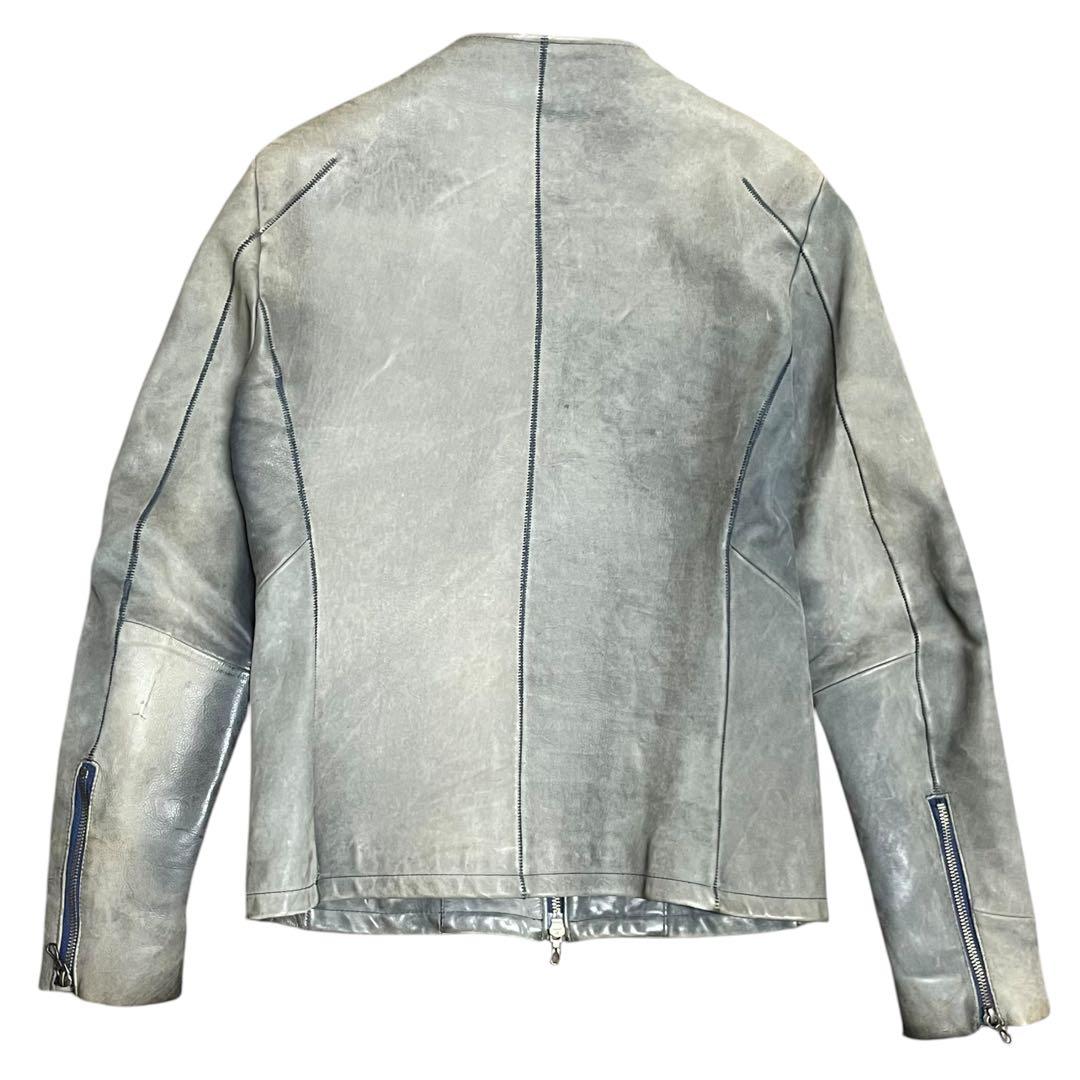 トルネードマート　ブルー　グレー 牛革　シングルライダース