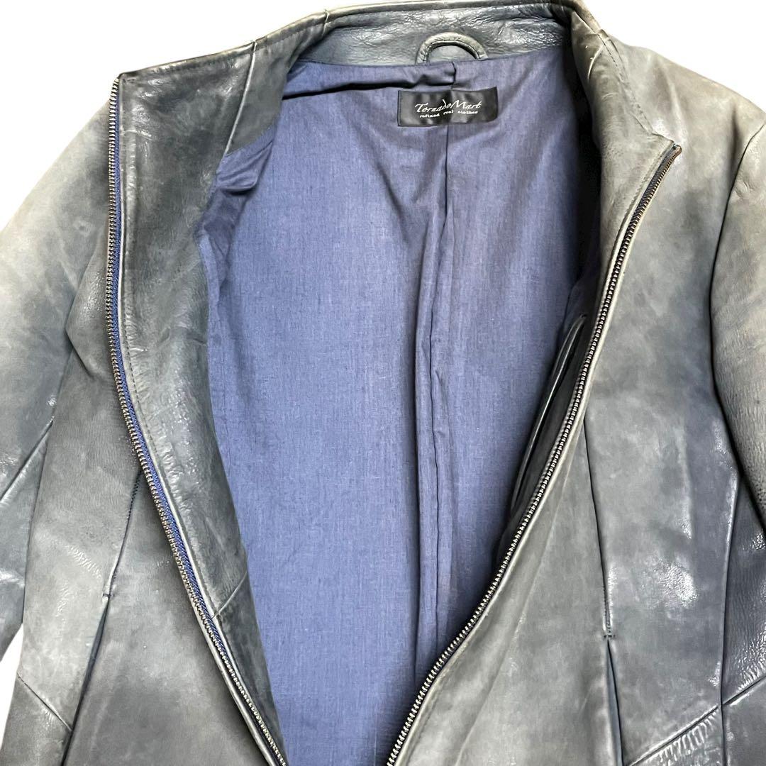 トルネードマート　ブルー　グレー 牛革　シングルライダース